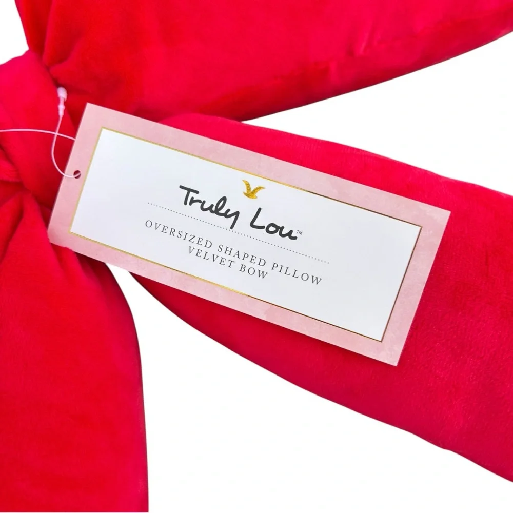 NWT Truly Lou Oversized Red Velvet Bow Pillow - Romantic Coquette Home Decor
